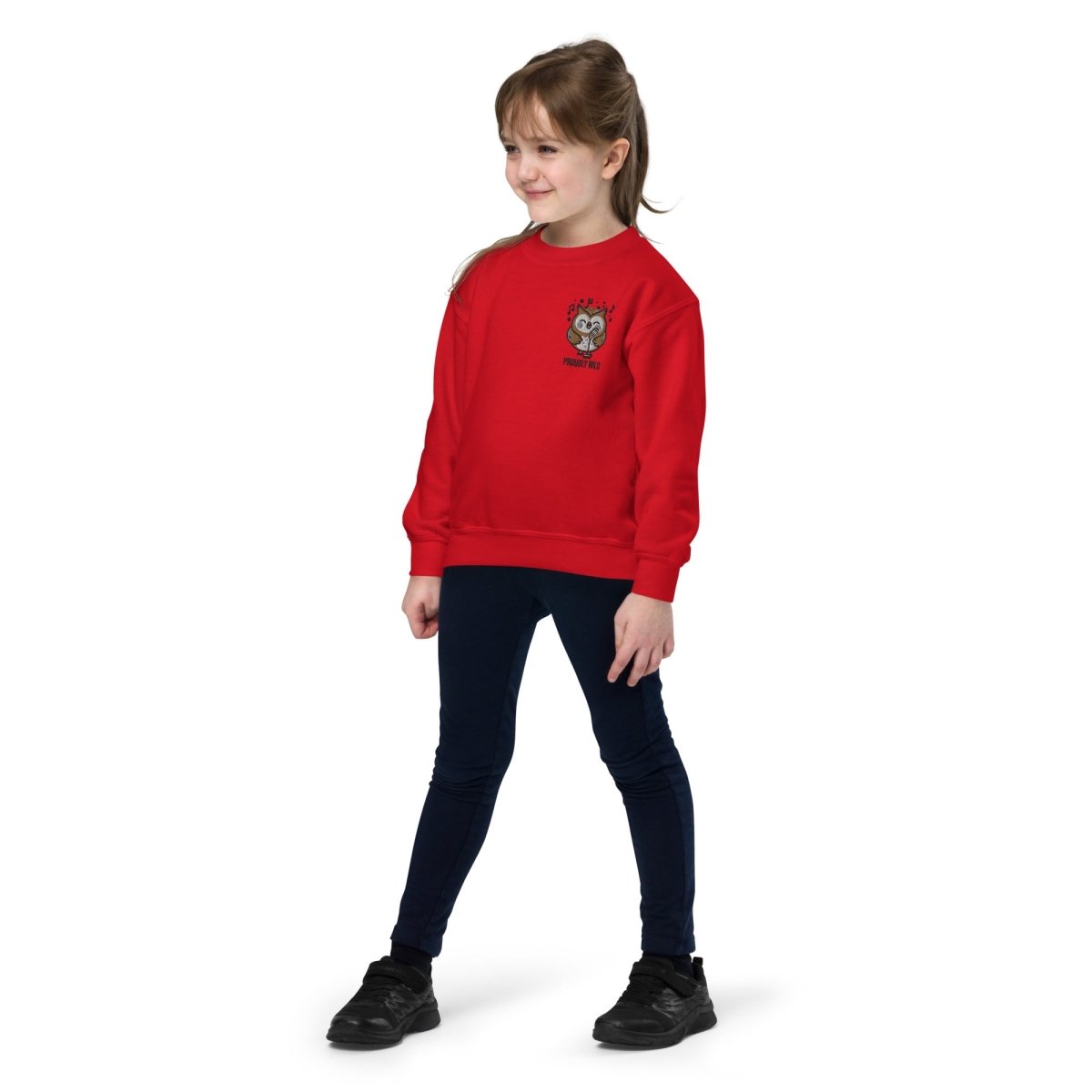 Embroidered Youth Crewneck Sweatshirt Singing Owl - ErdeGora