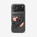 Phone case with a cat design and text on a white background