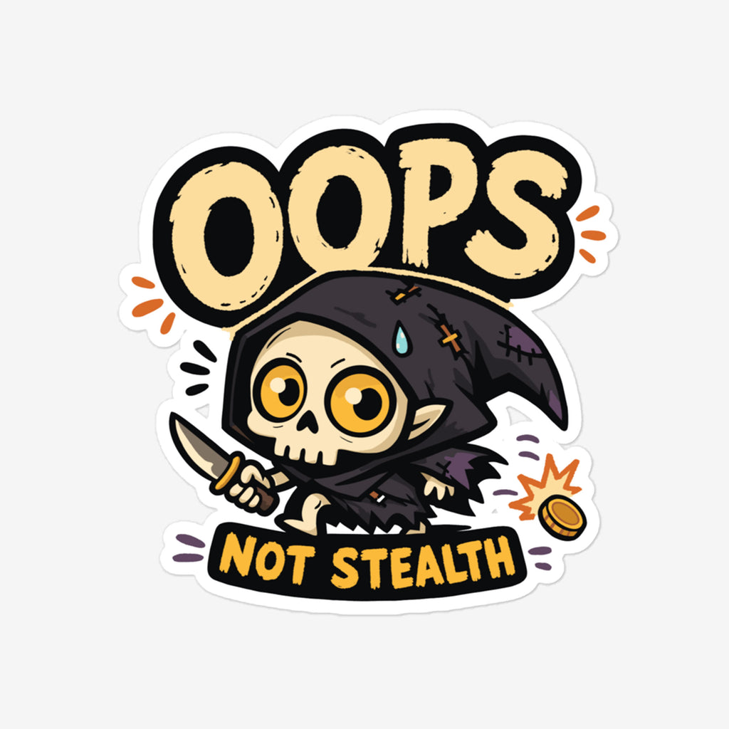 Kiss-cut sticker of an undead rogue dropping out of stealth after a noisy coin lands nearby.