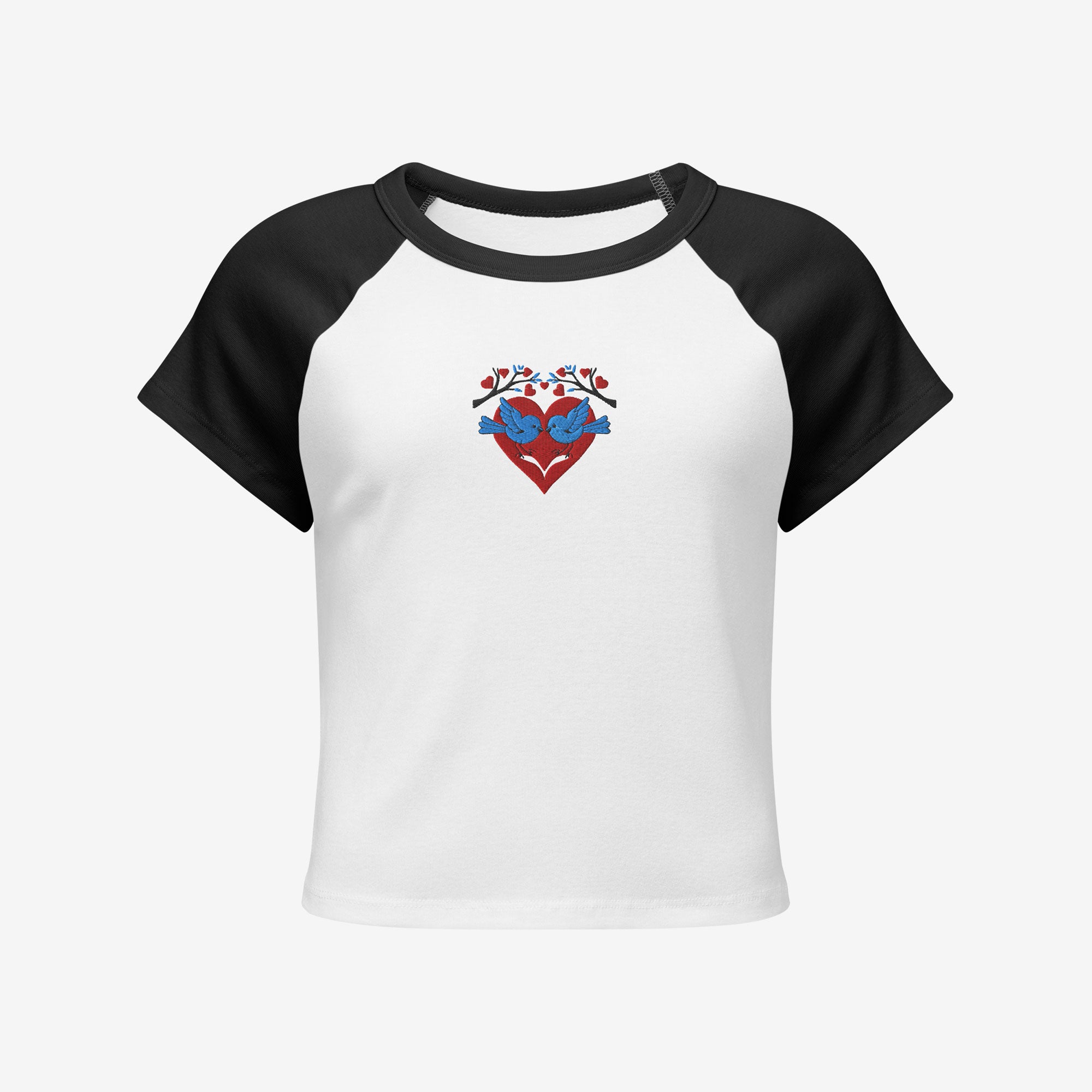 Micro Rib Raglan Baby Tee Embroidered Love Birds