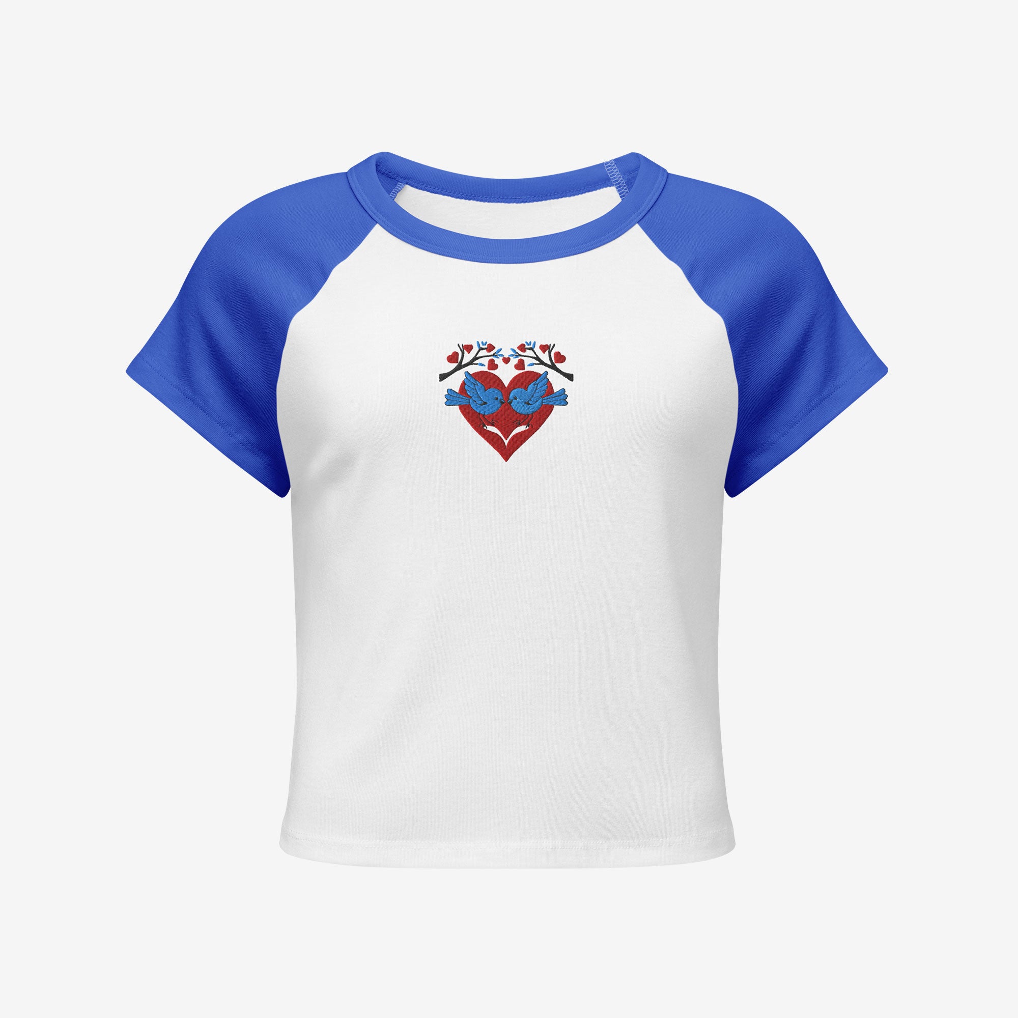 Micro Rib Raglan Baby Tee Embroidered Love Birds