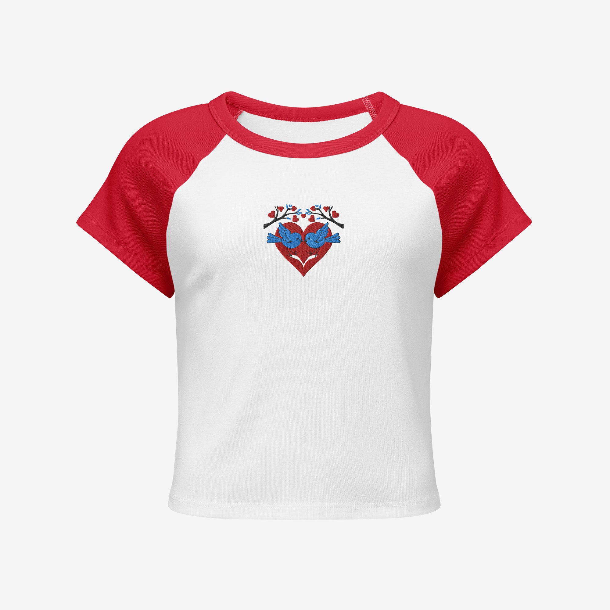 Micro Rib Raglan Baby Tee Embroidered Love Birds