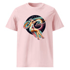 ErdeGora Pink Organic Cotton T-Shirt with Solar Eclipse 2024 Design - Flat Front View