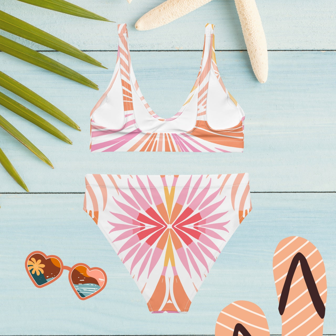 Recycled High-waist Bikini Peachy Coral Reef Splash - ErdeGora