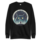 Front flat view of the Erdegora black unisex sweatshirt featuring the "Embrace the Night's Delight" design.