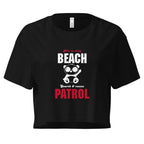 Product mockup front view black crop top front view beach patrol search and rescue panda 
