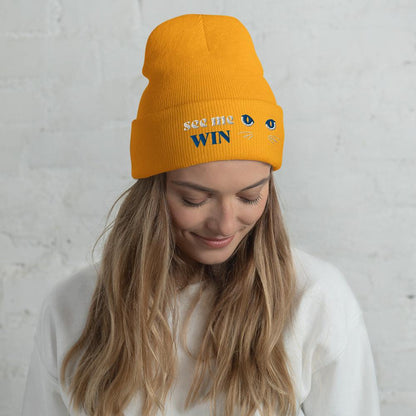 Orange Cuffed Beanie See Me Win Embroidery - ErdeGora