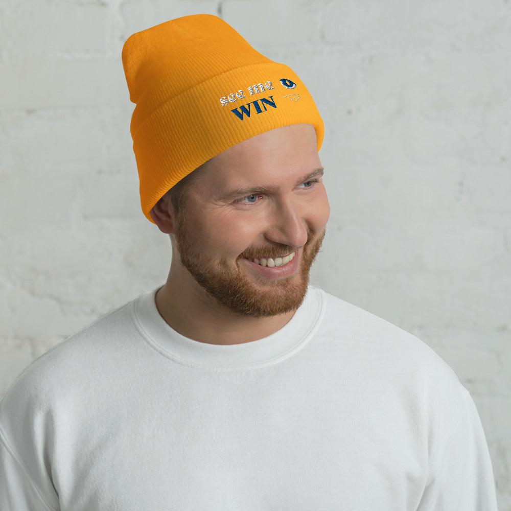 Orange Cuffed Beanie See Me Win Embroidery - ErdeGora