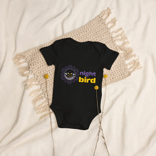 Organic Cotton Baby Bodysuit Night Owl - ErdeGora