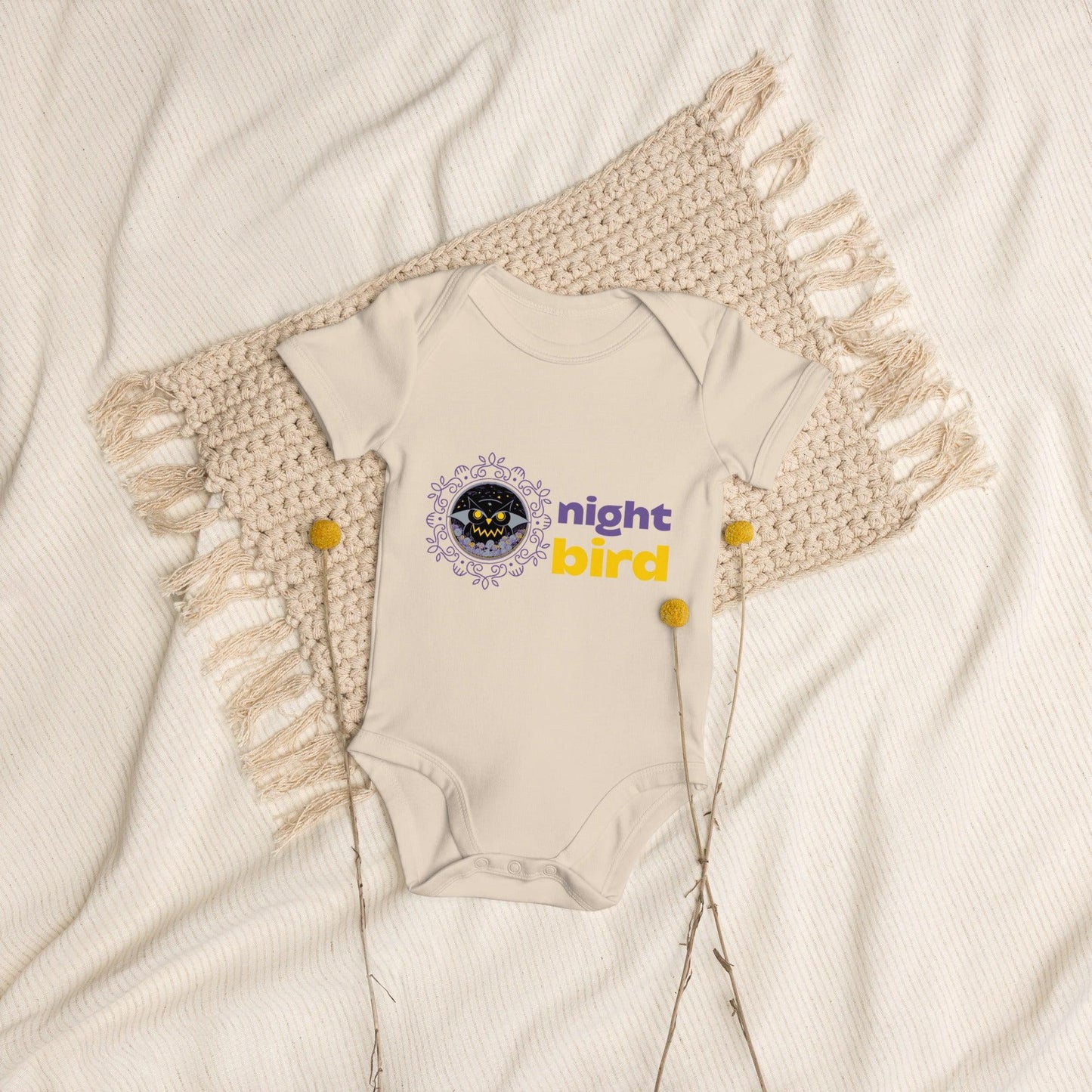 Organic Cotton Baby Bodysuit Night Owl - ErdeGora