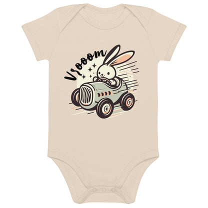 Organic Cotton Baby Bodysuit Racing Vrooom Rabbit - ErdeGora