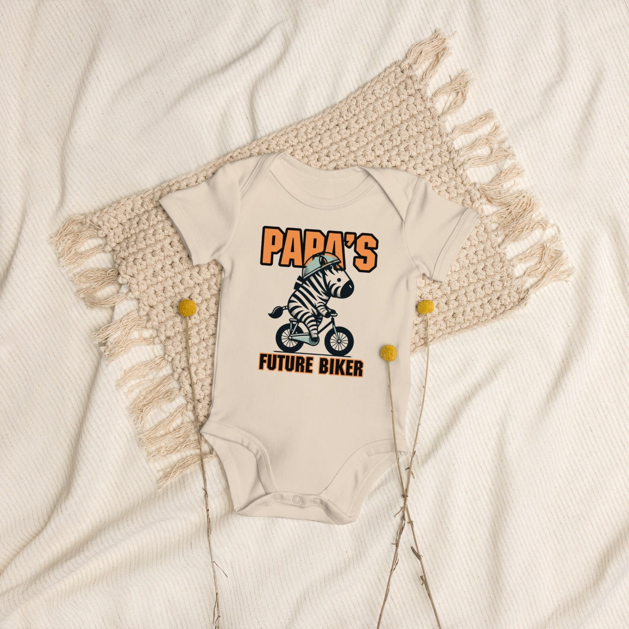 Organic Cotton Baby Bodysuit Papa’s Future Biker - ErdeGora