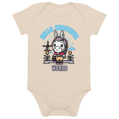 Organic Cotton Baby Bodysuit Hello Wonderful World - ErdeGora