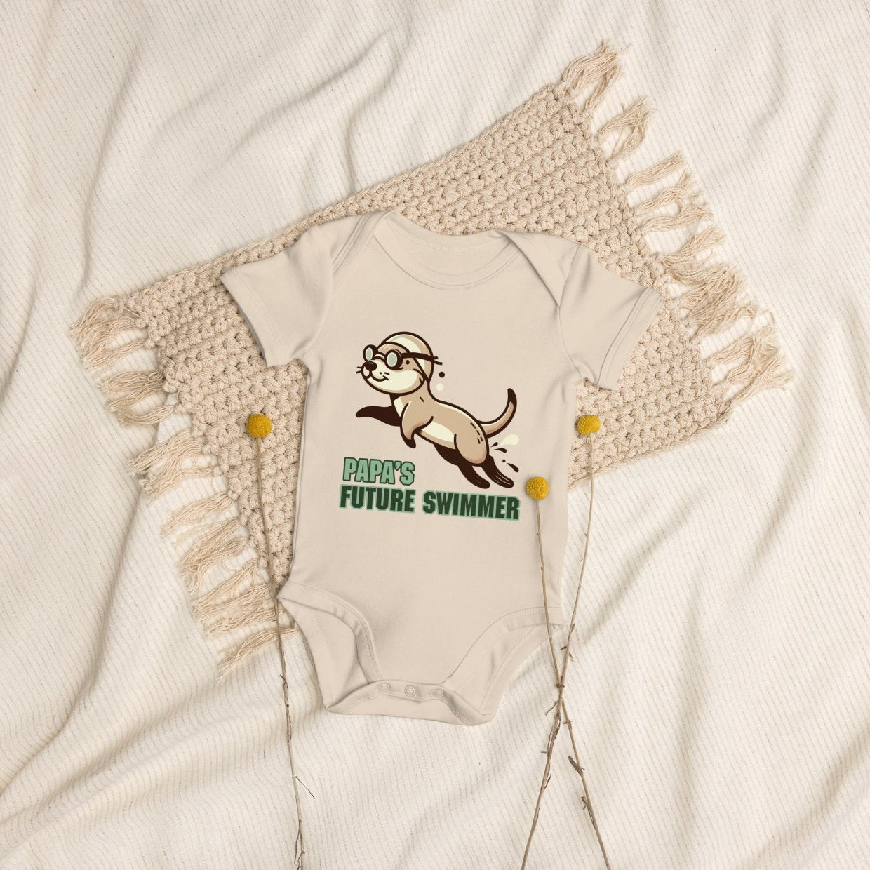 Organic Cotton Baby Bodysuit Papa's Future Swimmer - ErdeGora