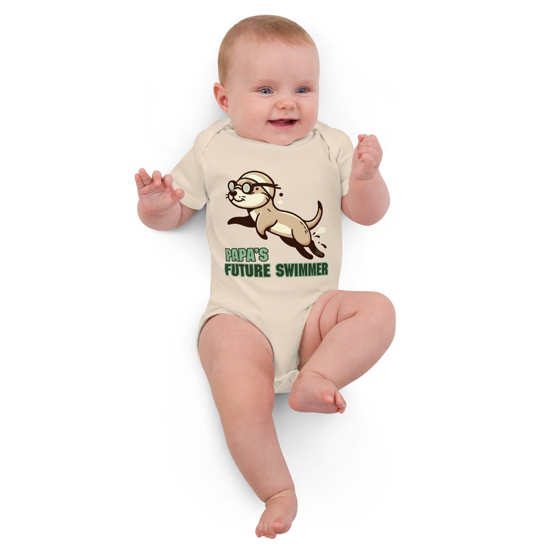 Organic Cotton Baby Bodysuit Papa's Future Swimmer - ErdeGora