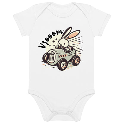 Organic Cotton Baby Bodysuit Racing Vrooom Rabbit - ErdeGora