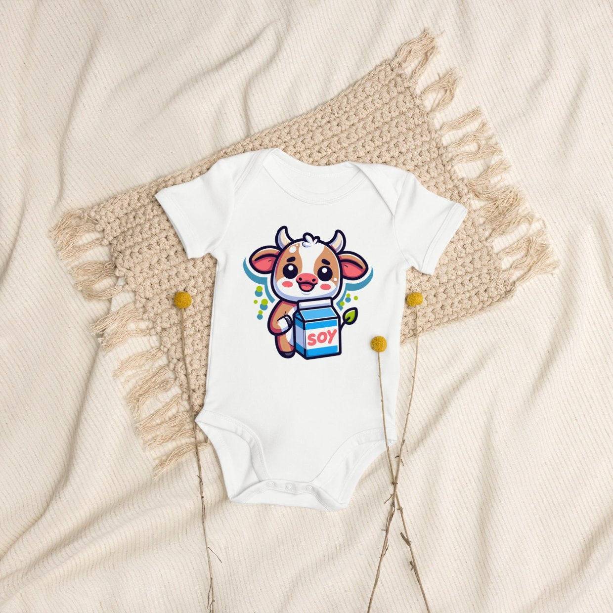 Organic Cotton Baby Bodysuit Soy Milk Enthusiast - ErdeGora