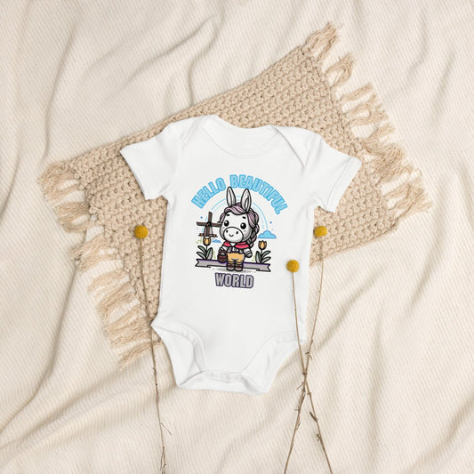 Organic Cotton Baby Bodysuit Hello Wonderful World - ErdeGora