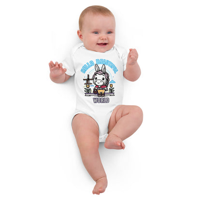 Organic Cotton Baby Bodysuit Hello Wonderful World - ErdeGora