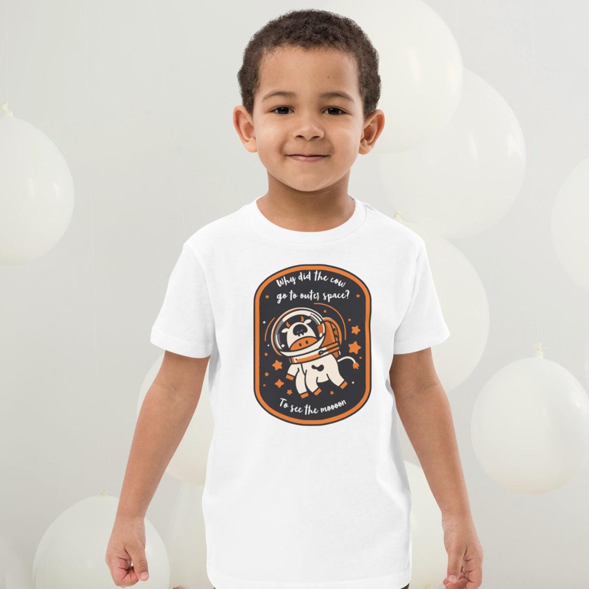 Organic Cotton Kids T-shirt Cow in Space Joke - ErdeGora