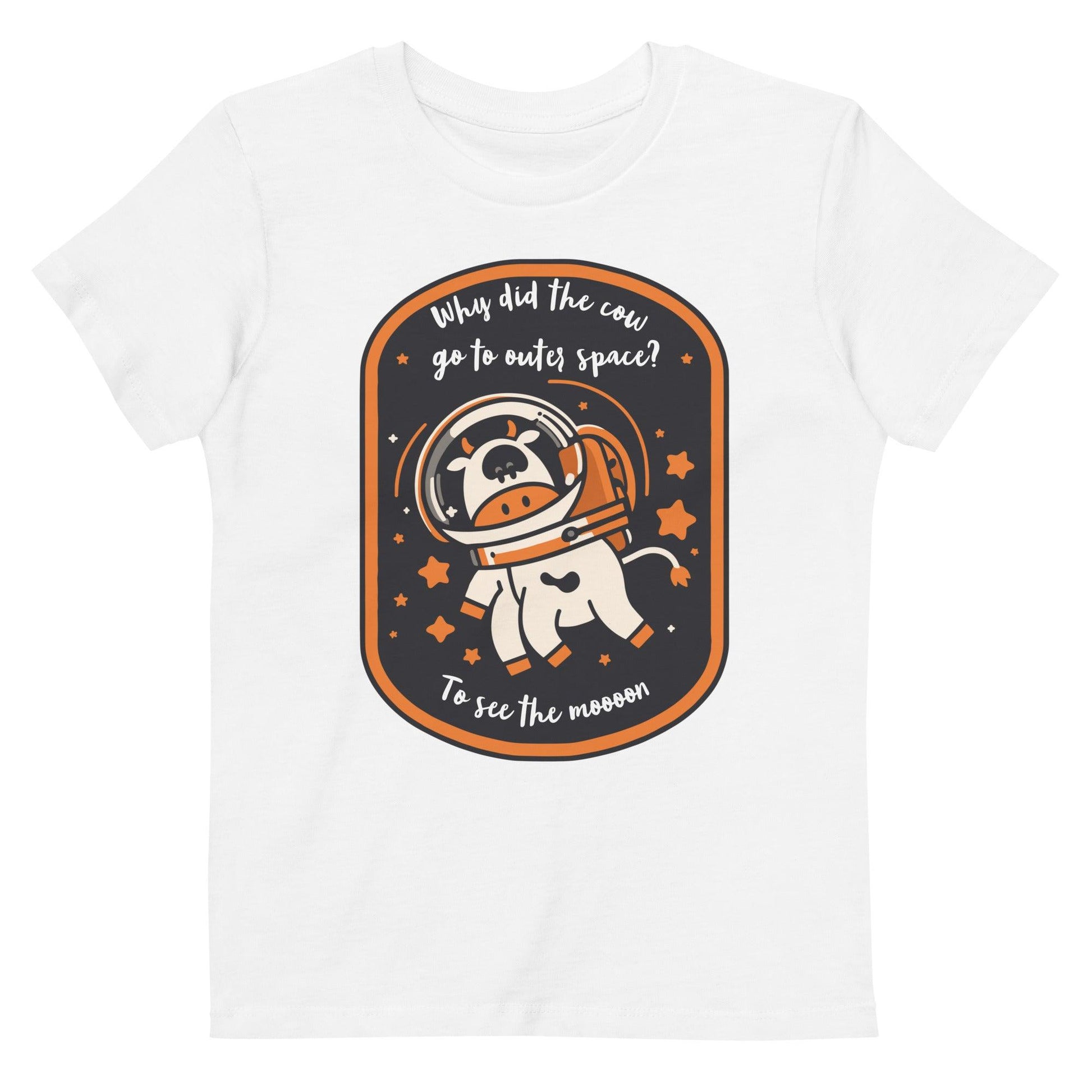 Organic Cotton Kids T-shirt Cow in Space Joke - ErdeGora