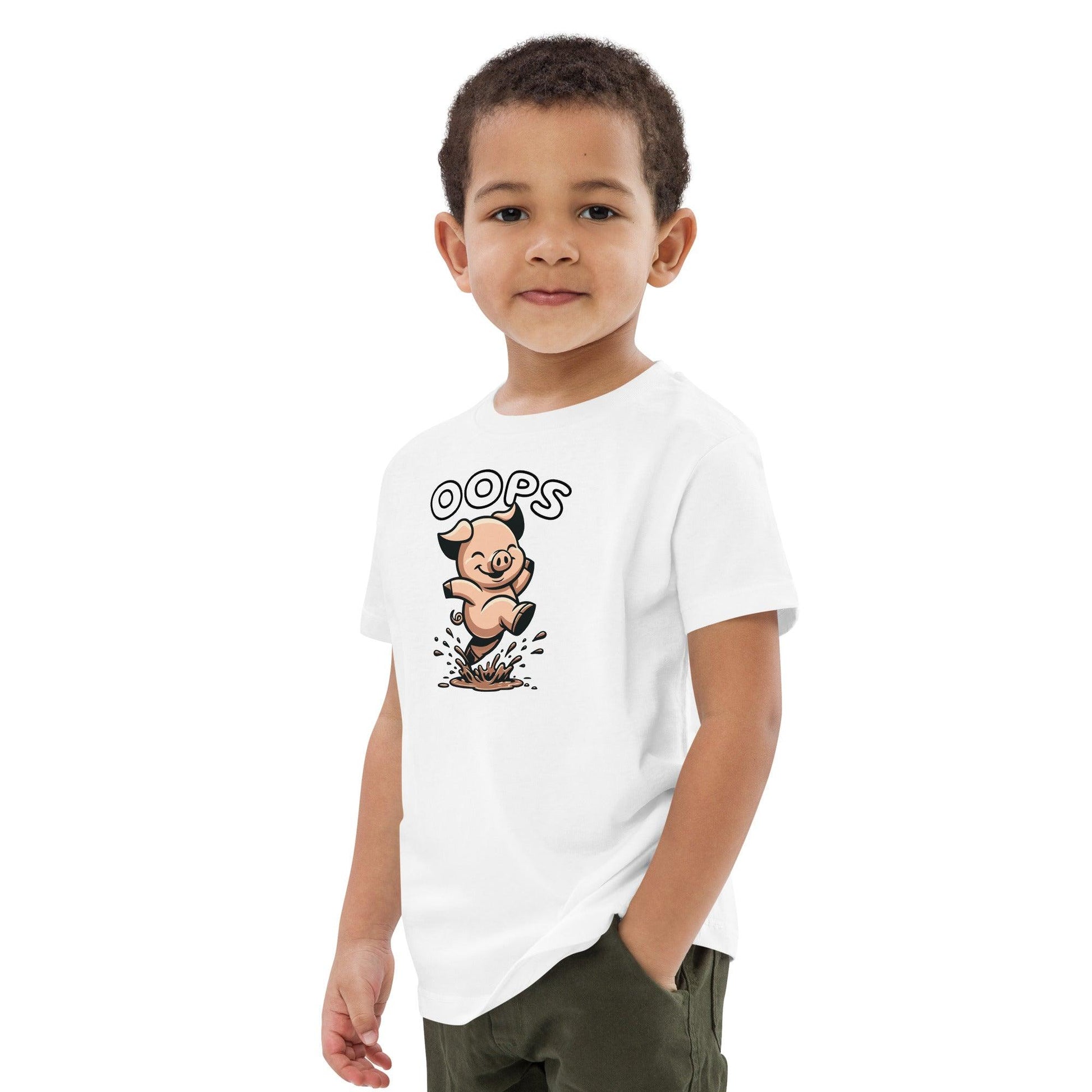 Organic Cotton Kids T-shirt Oops Muddy Puddles Joy - ErdeGora