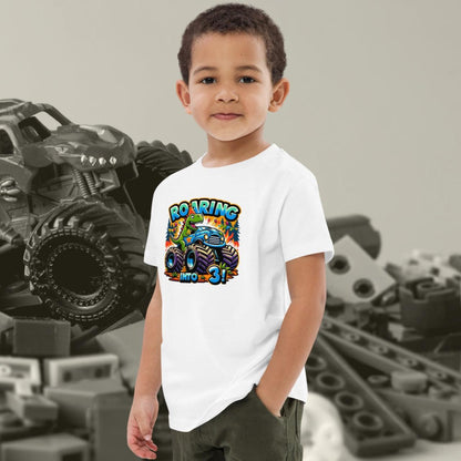 Organic Cotton Kids T-shirt Roaring Into 3 - ErdeGora