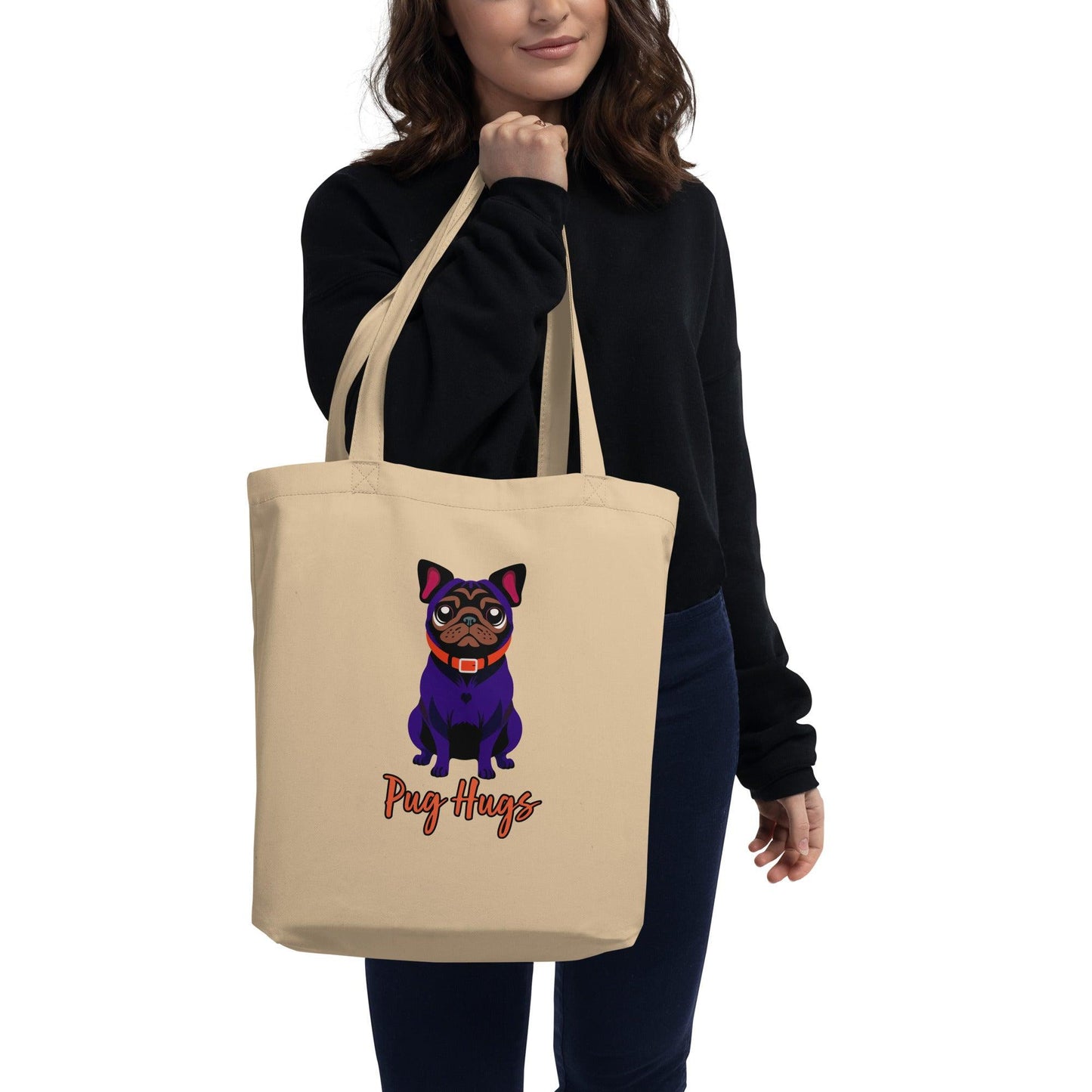 Oyster Eco Tote Bag Ink Pug Hugs - ErdeGora