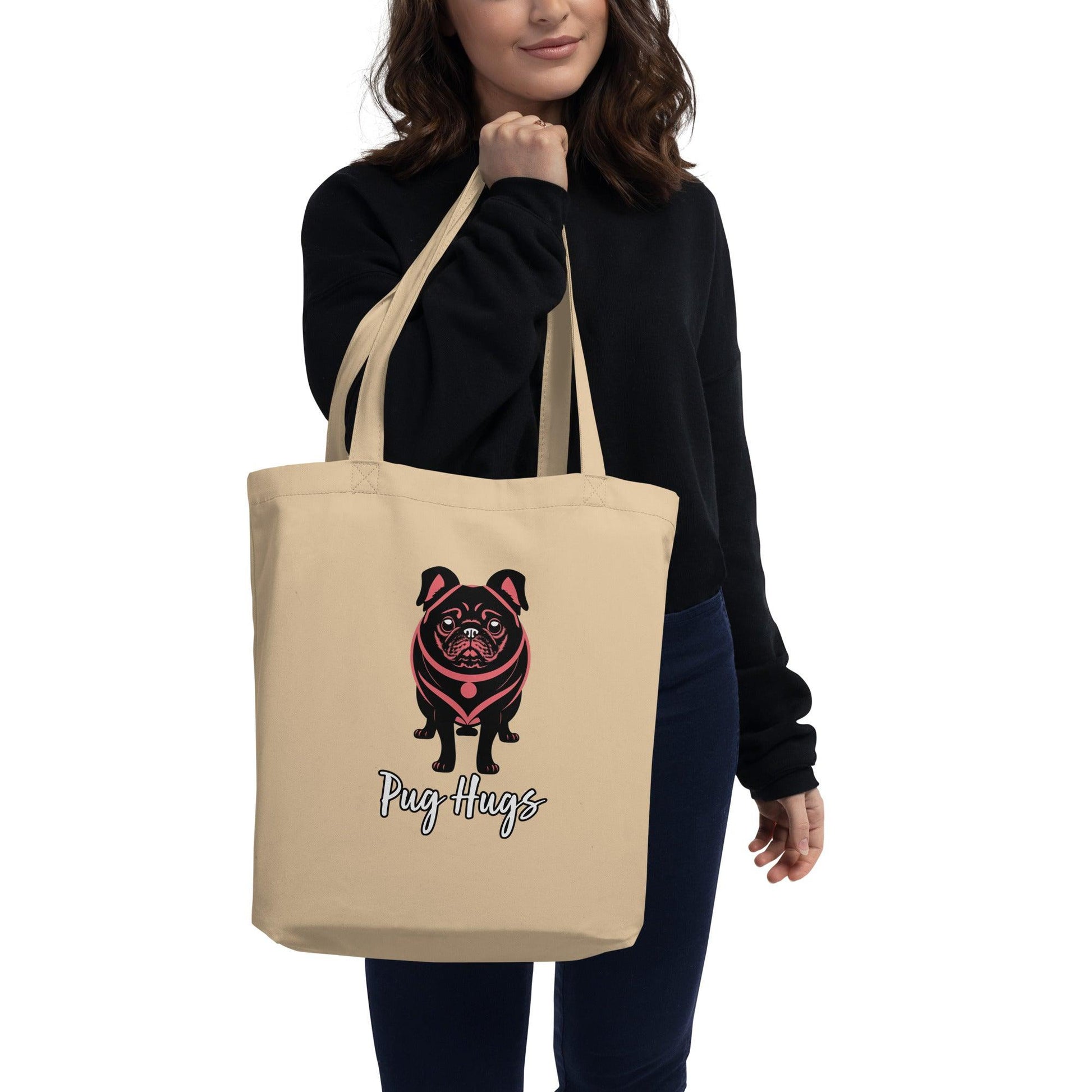 Oyster Eco Tote Bag Pink Diva Pug Hugs - ErdeGora