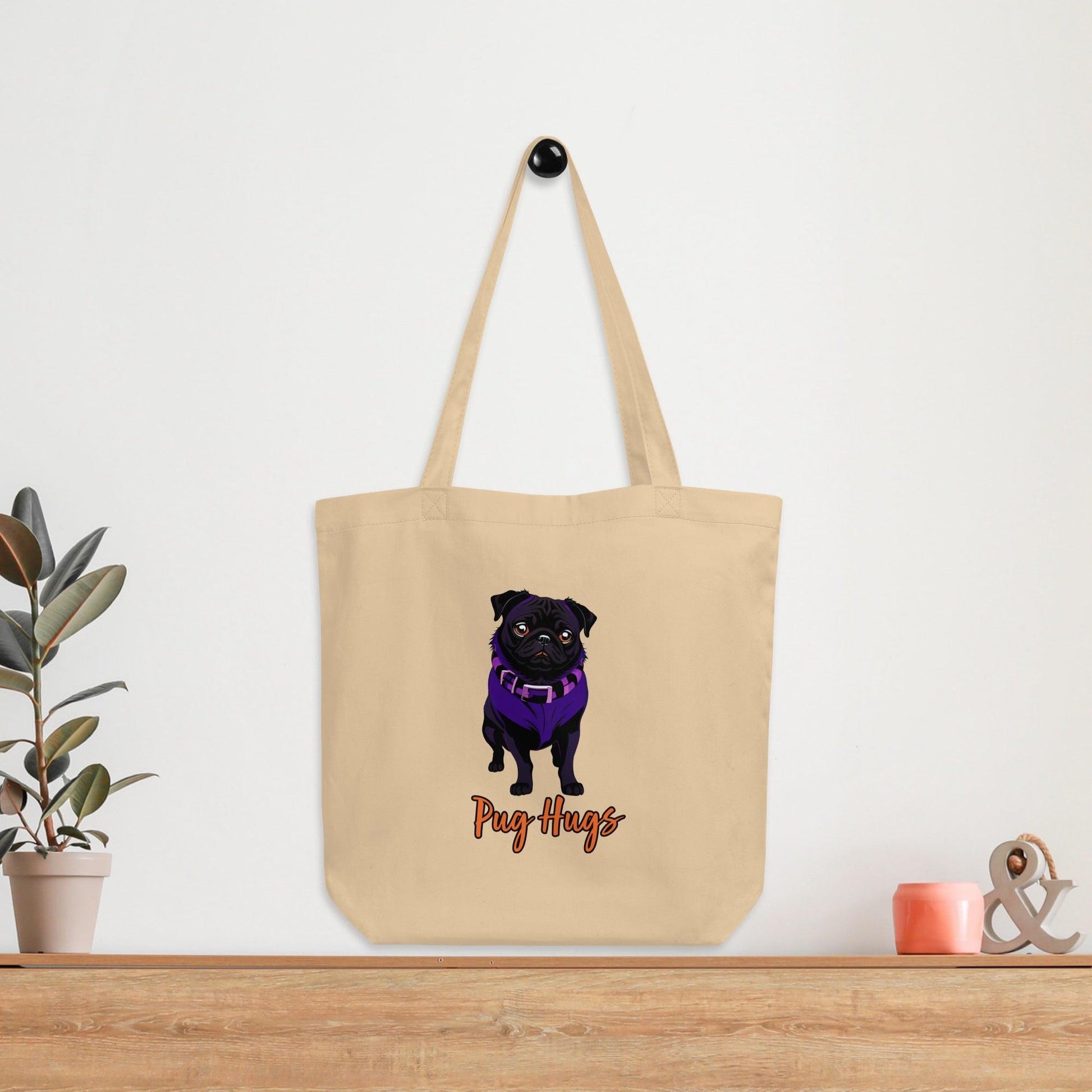 Oyster Eco Tote Bag Violet Pug Hugs - ErdeGora