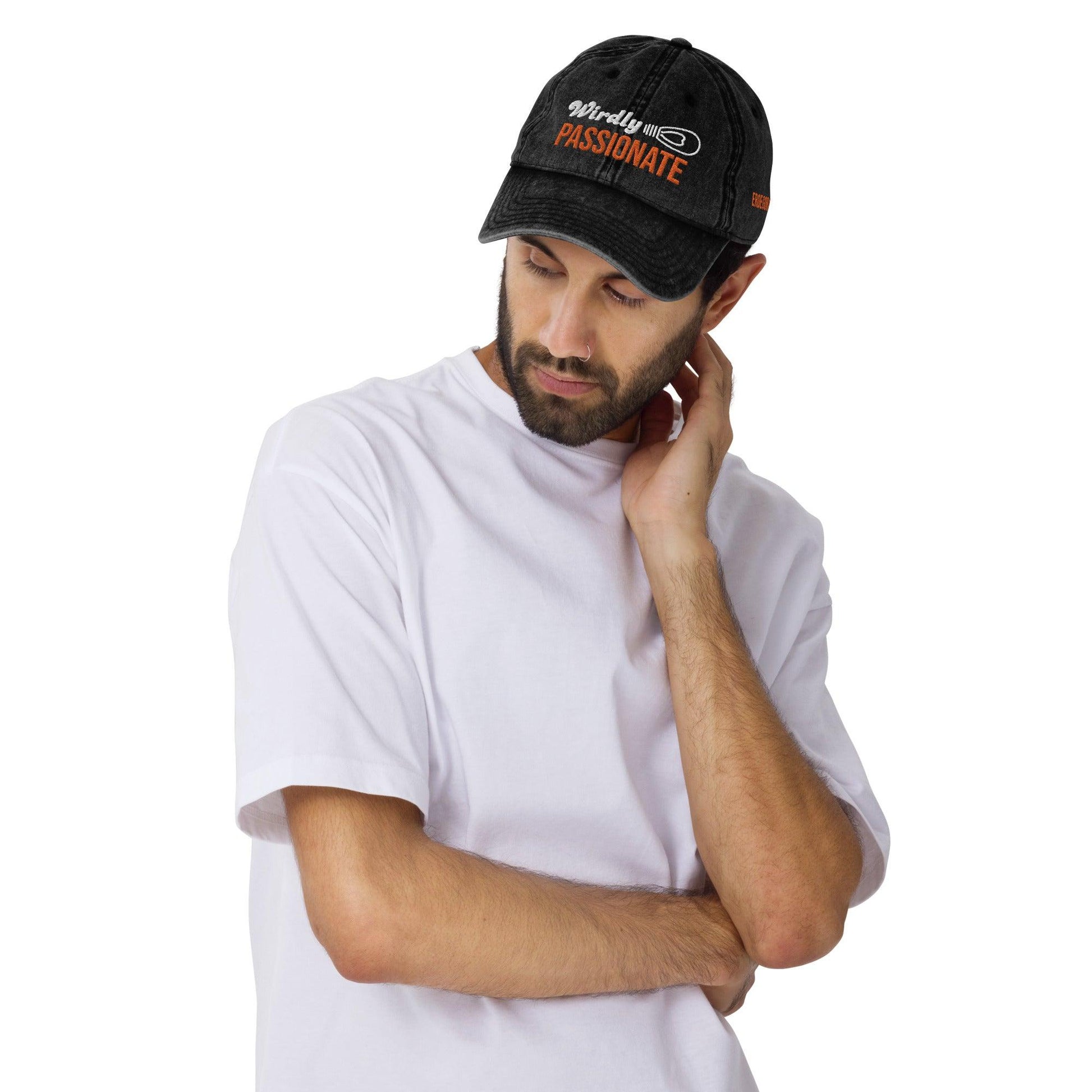 Personalize it! Black Embroidered Vintage Cotton Twill Cap Weirdly Passionate - ErdeGora