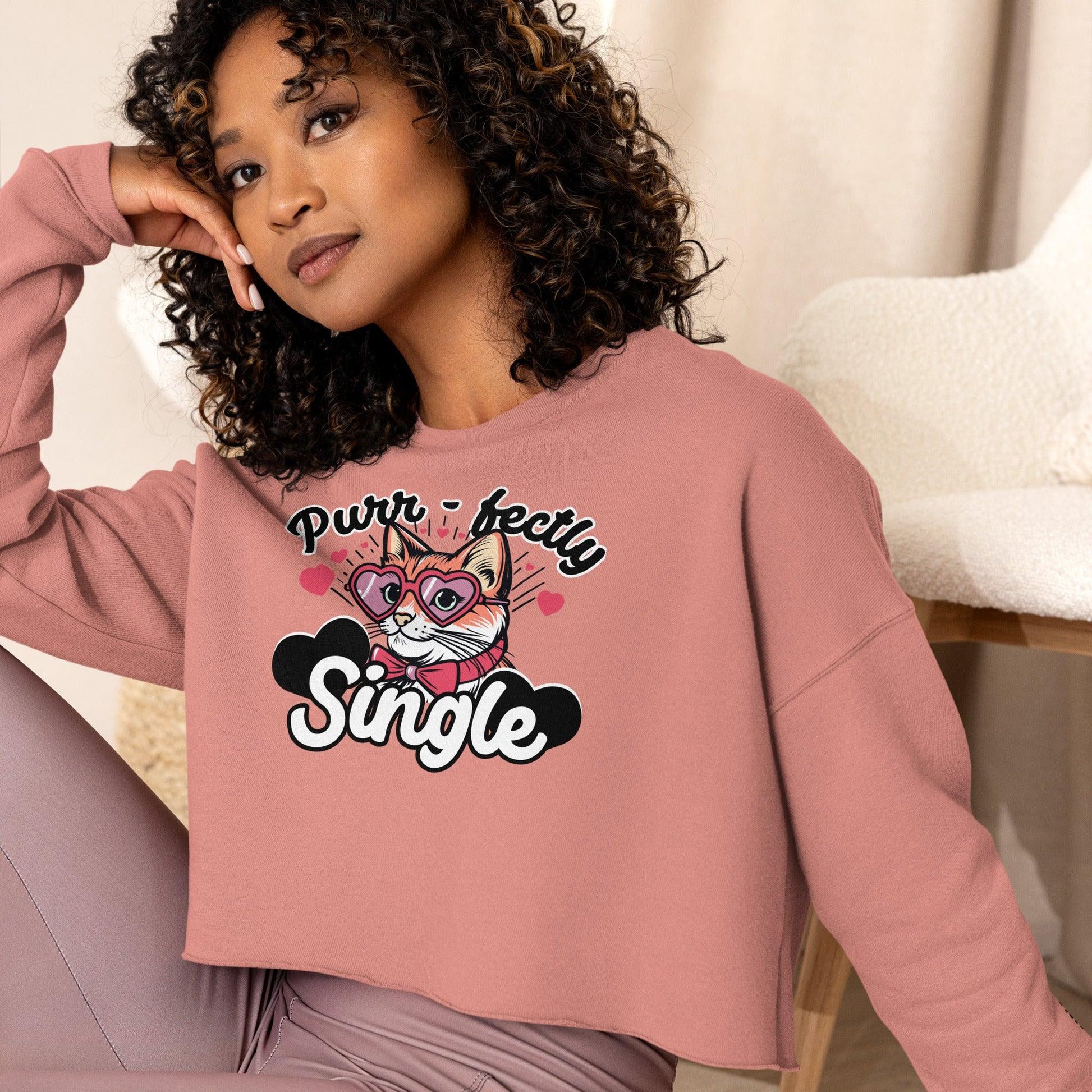 Personalize it! Crop Sweatshirt Purr-fectly Single - ErdeGora