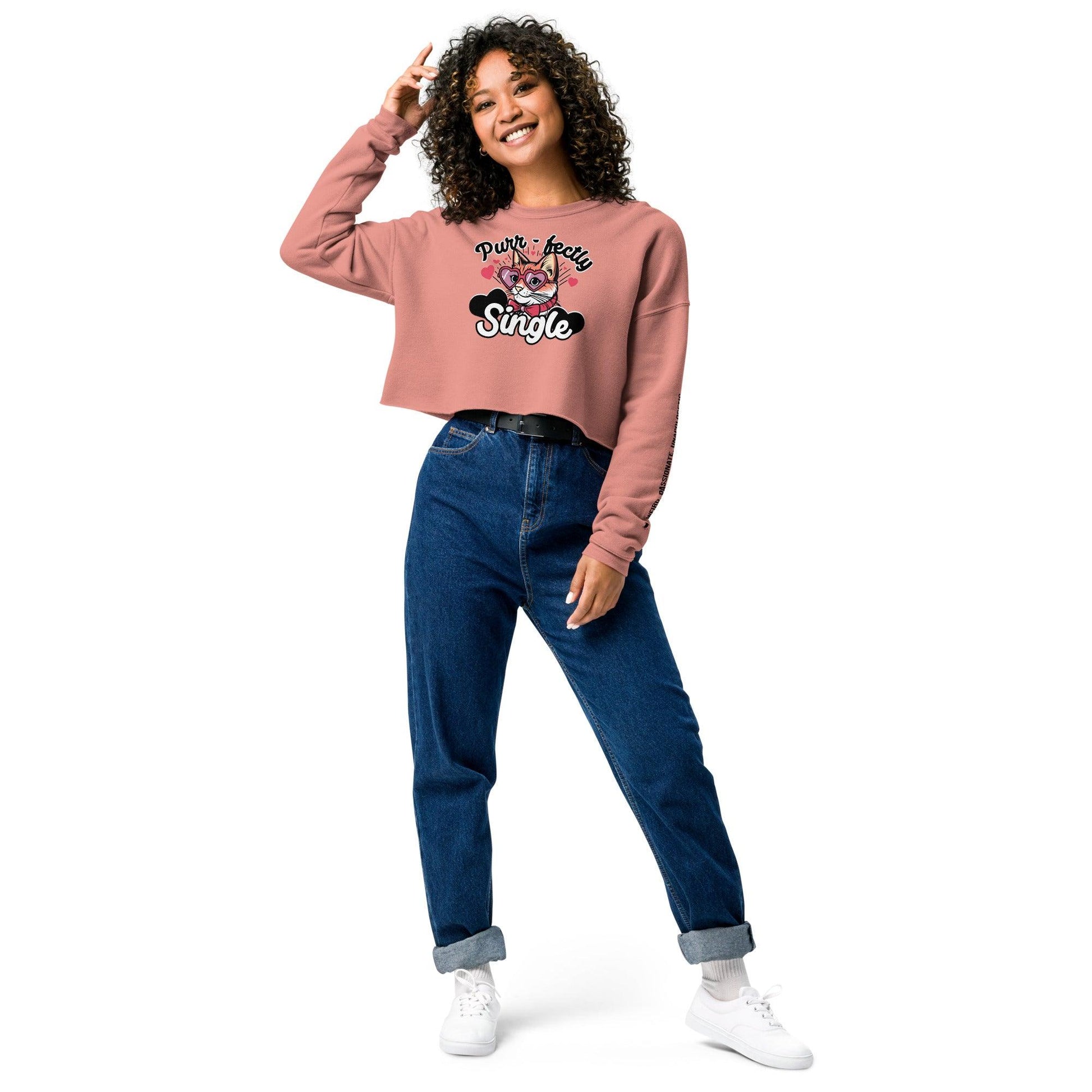 Personalize it! Crop Sweatshirt Purr-fectly Single - ErdeGora