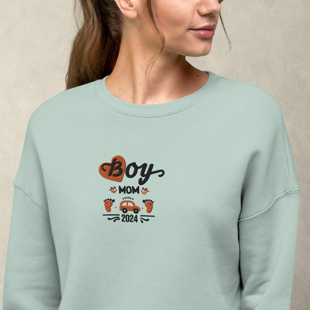 Personalize it! Embroidered Crop Sweatshirt Boy Mom - ErdeGora