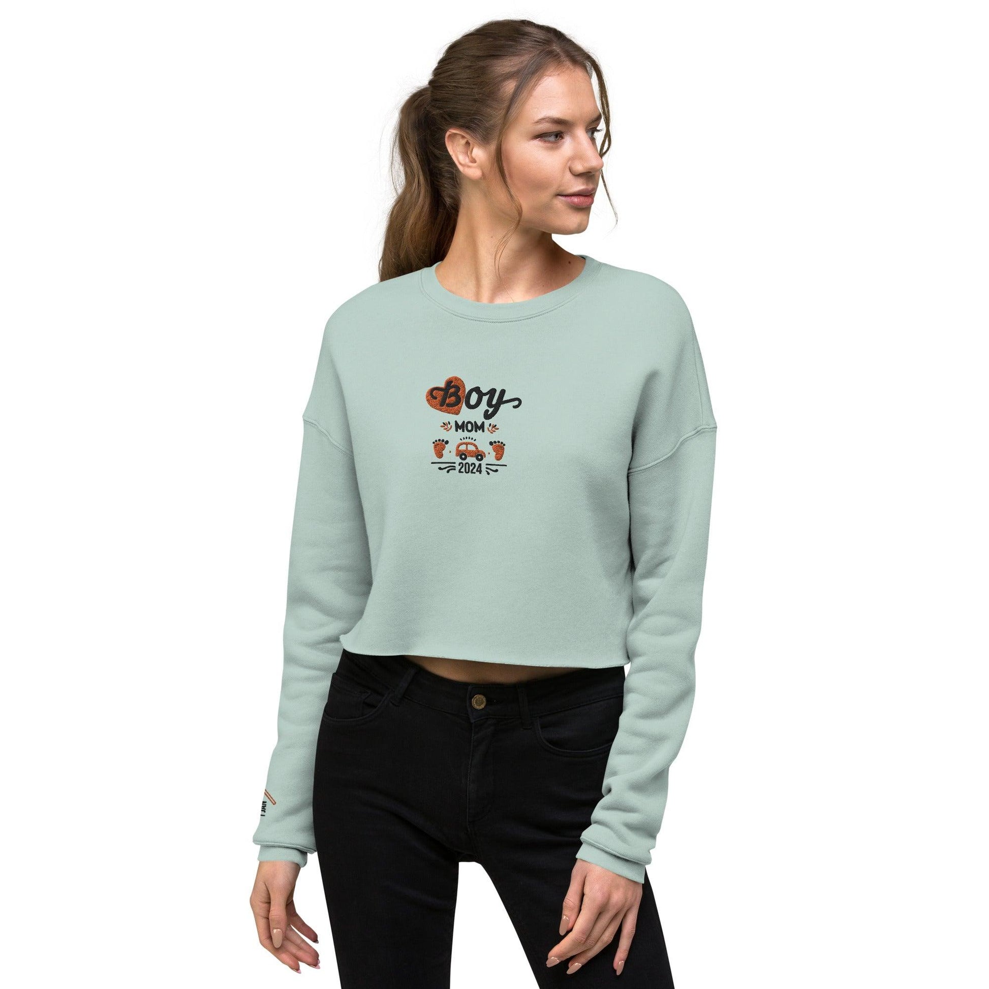 Personalize it! Embroidered Crop Sweatshirt Boy Mom - ErdeGora