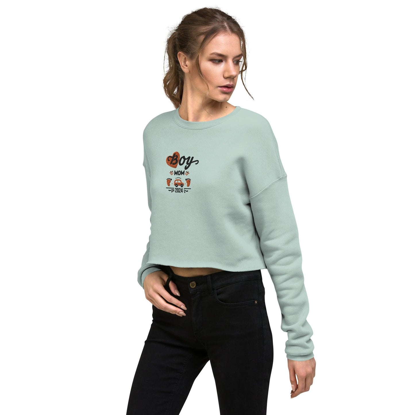 Personalize it! Embroidered Crop Sweatshirt Boy Mom - ErdeGora