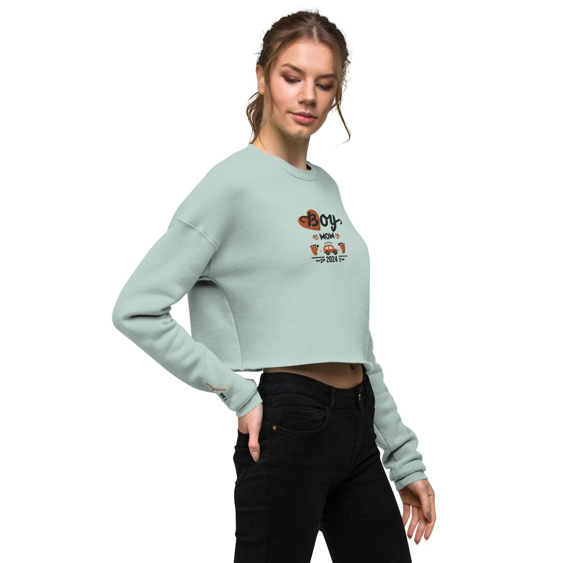 Personalize it! Embroidered Crop Sweatshirt Boy Mom - ErdeGora