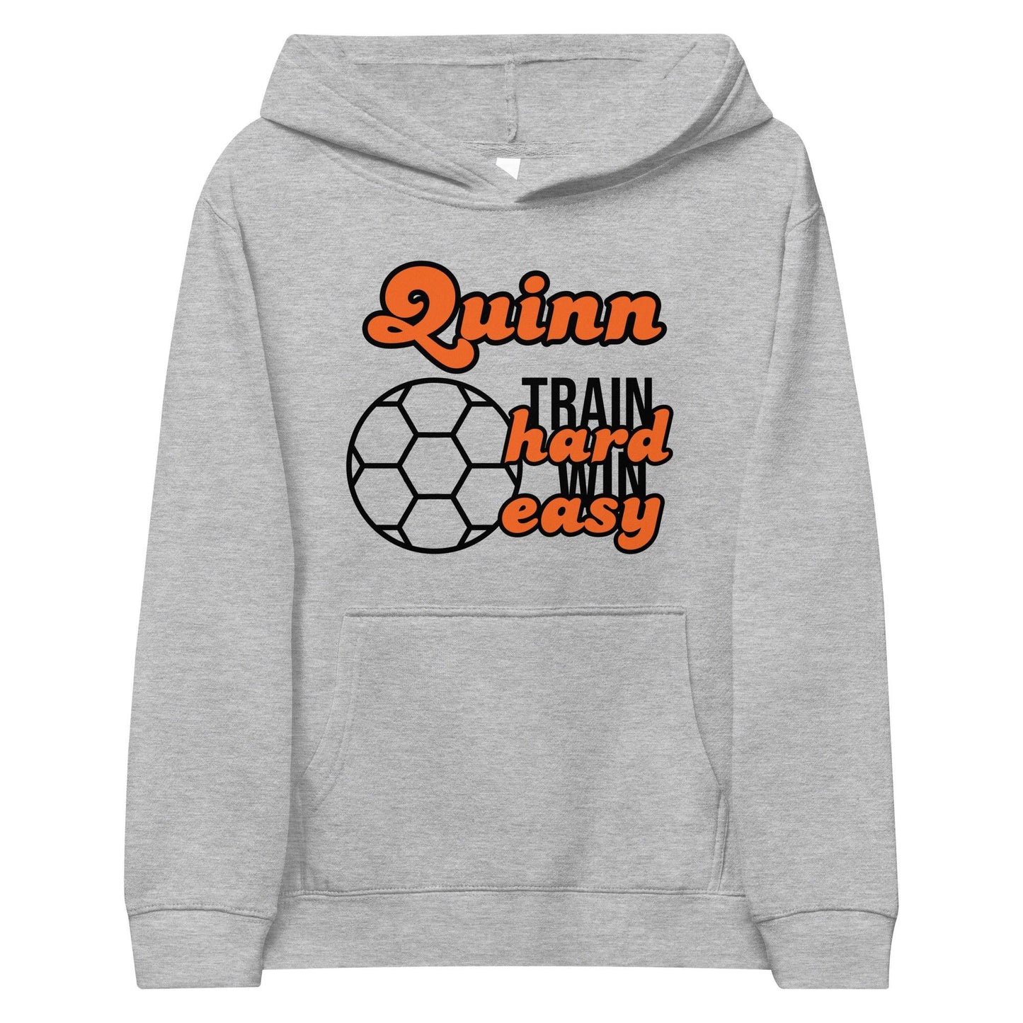 Personalize it! Kids Fleece Hoodie Train Hard Win Easy Soccer - ErdeGora