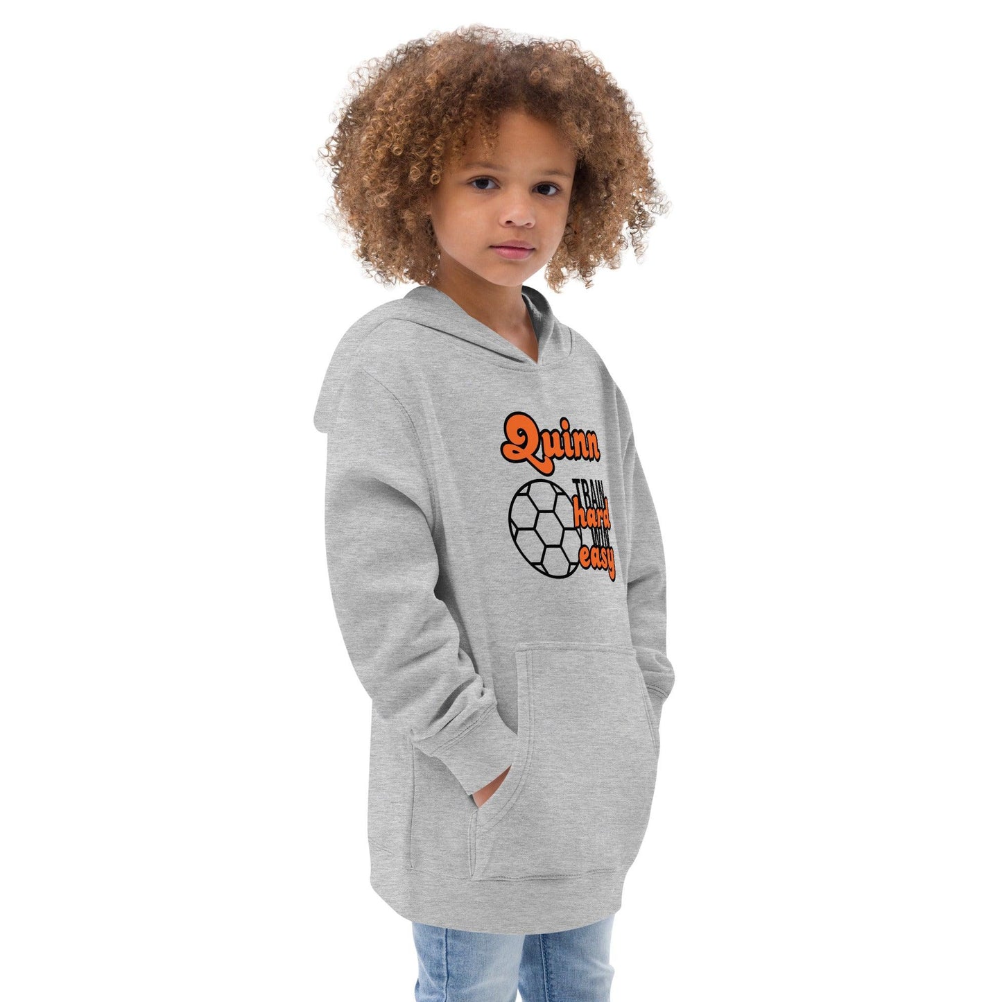 Personalize it! Kids Fleece Hoodie Train Hard Win Easy Soccer - ErdeGora