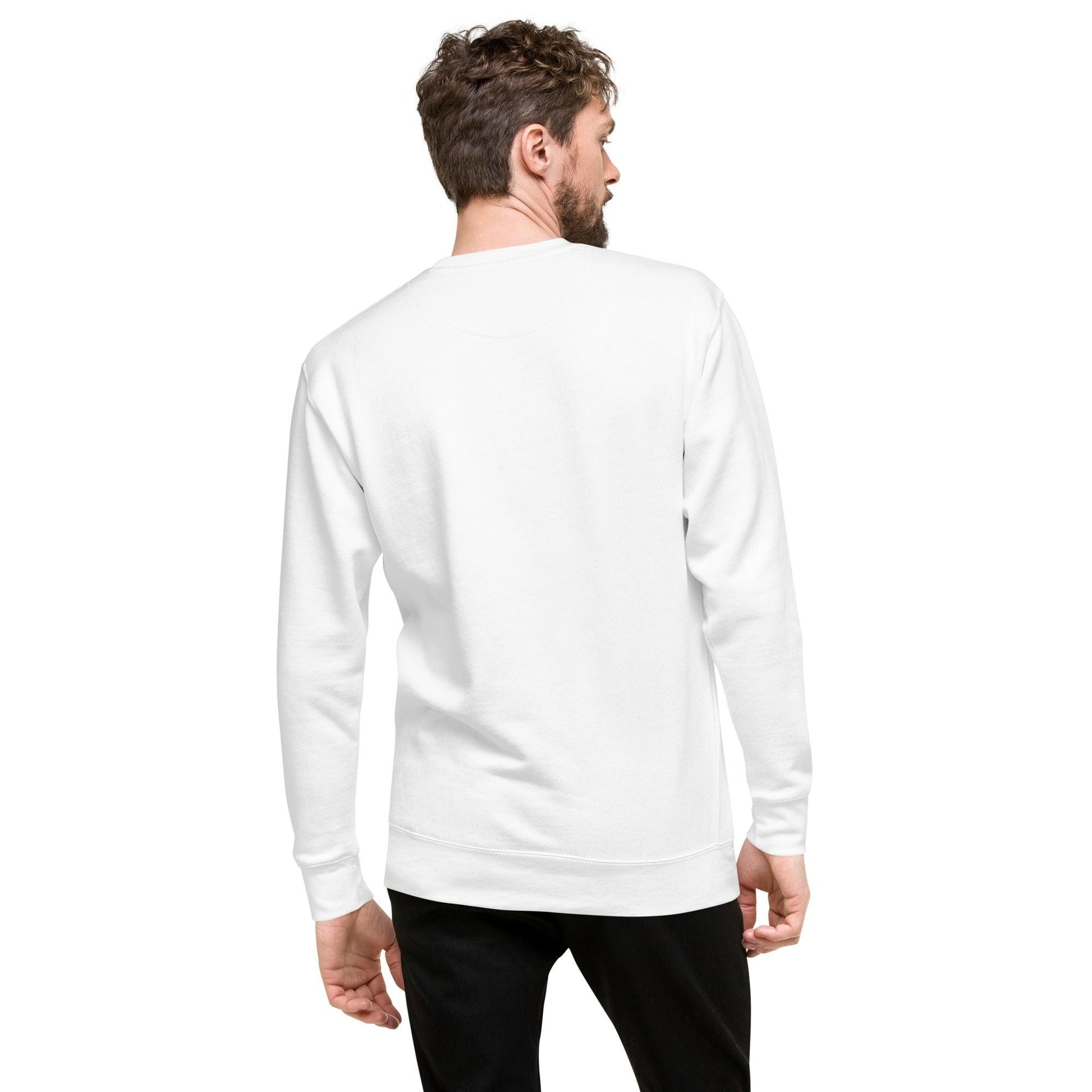 man in white sweatshirt, back view