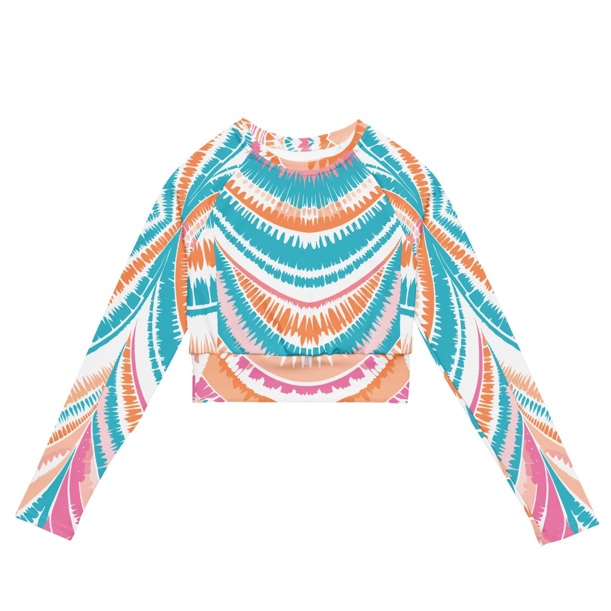 Tie-Dye Recycled Long-Sleeve Crop Top Peachy Ocean Drift - ErdeGora