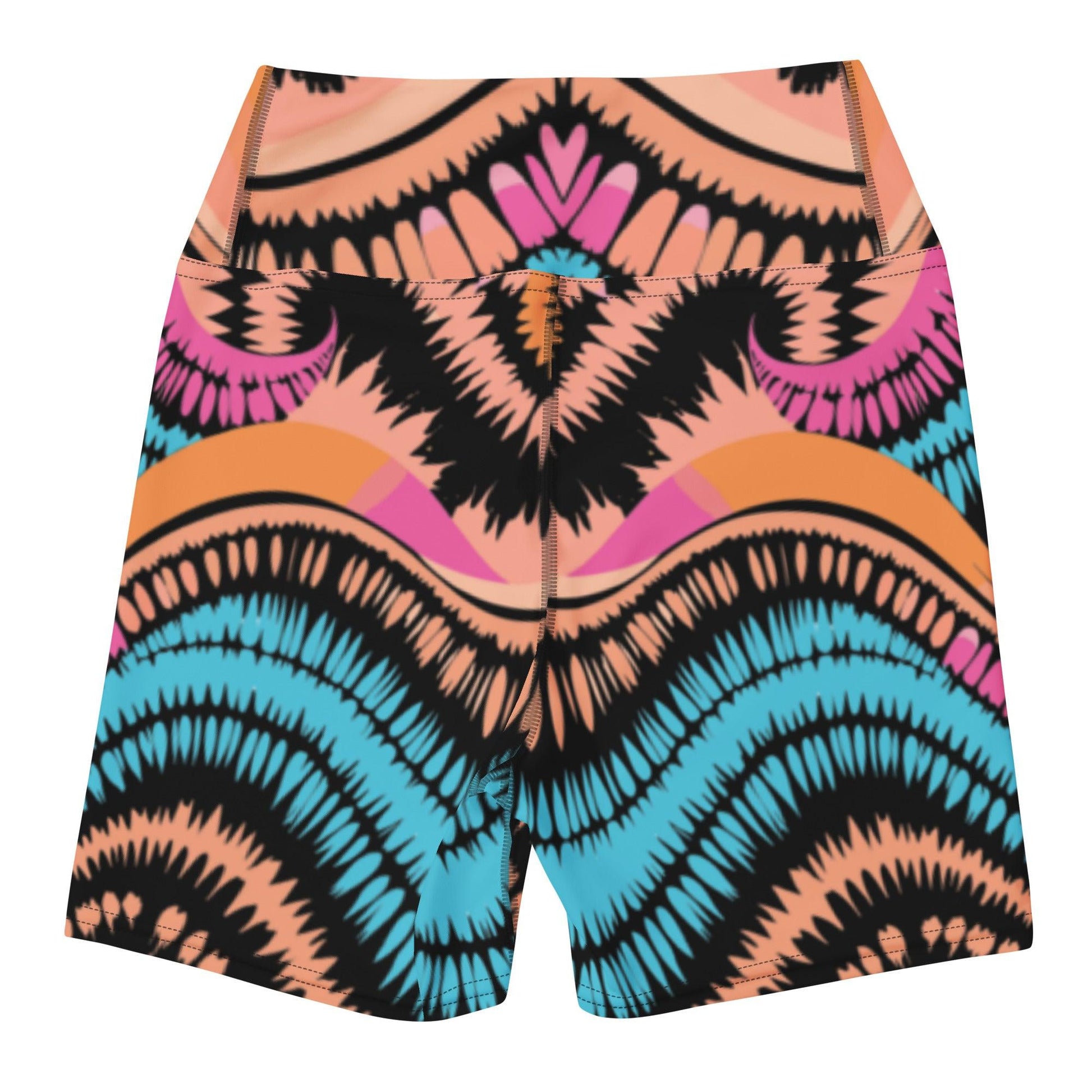 Tie-dye Yoga Shorts Peachy Crush Waves - ErdeGora