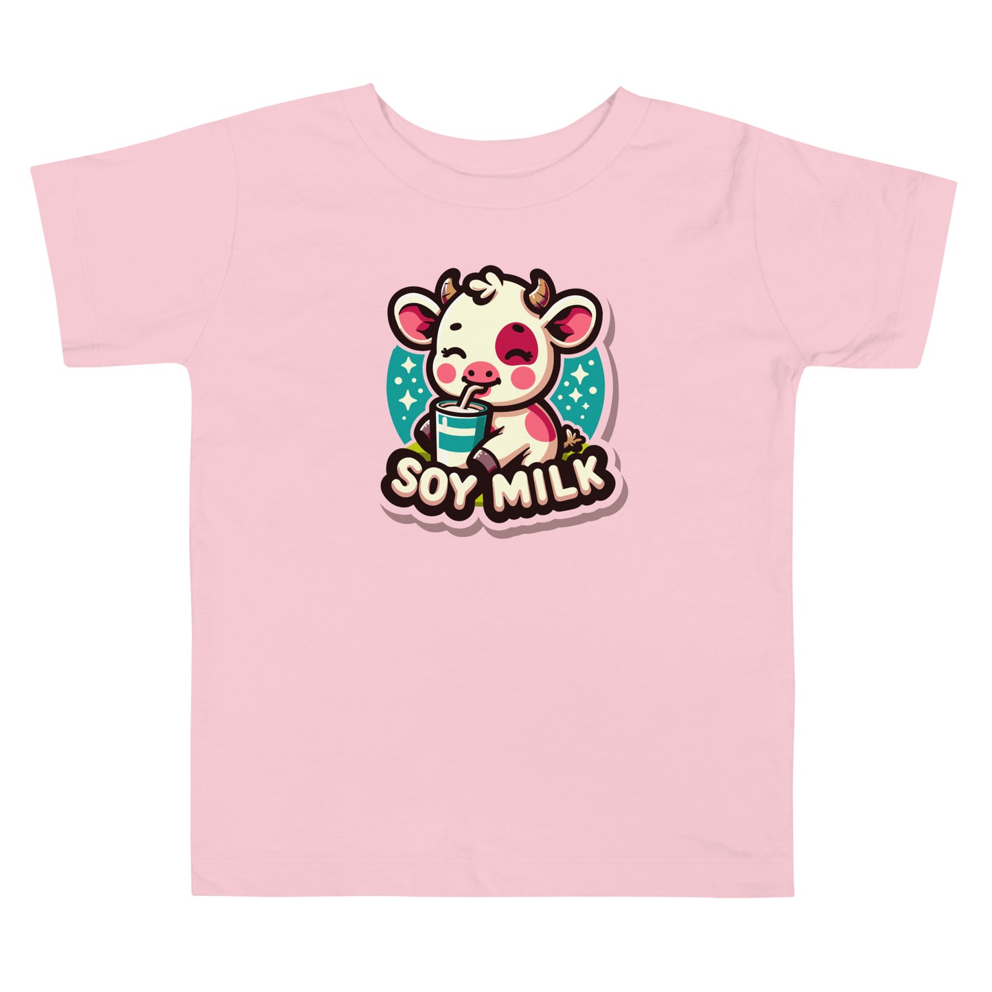 Toddler Short Sleeve Tee Cow Drinking SOY Milk - ErdeGora