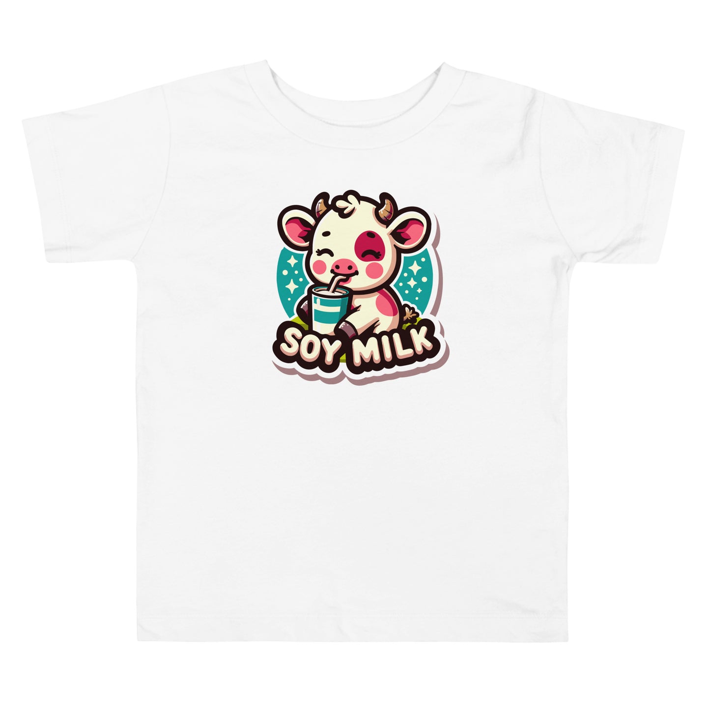 Toddler Short Sleeve Tee Cow Drinking SOY Milk - ErdeGora