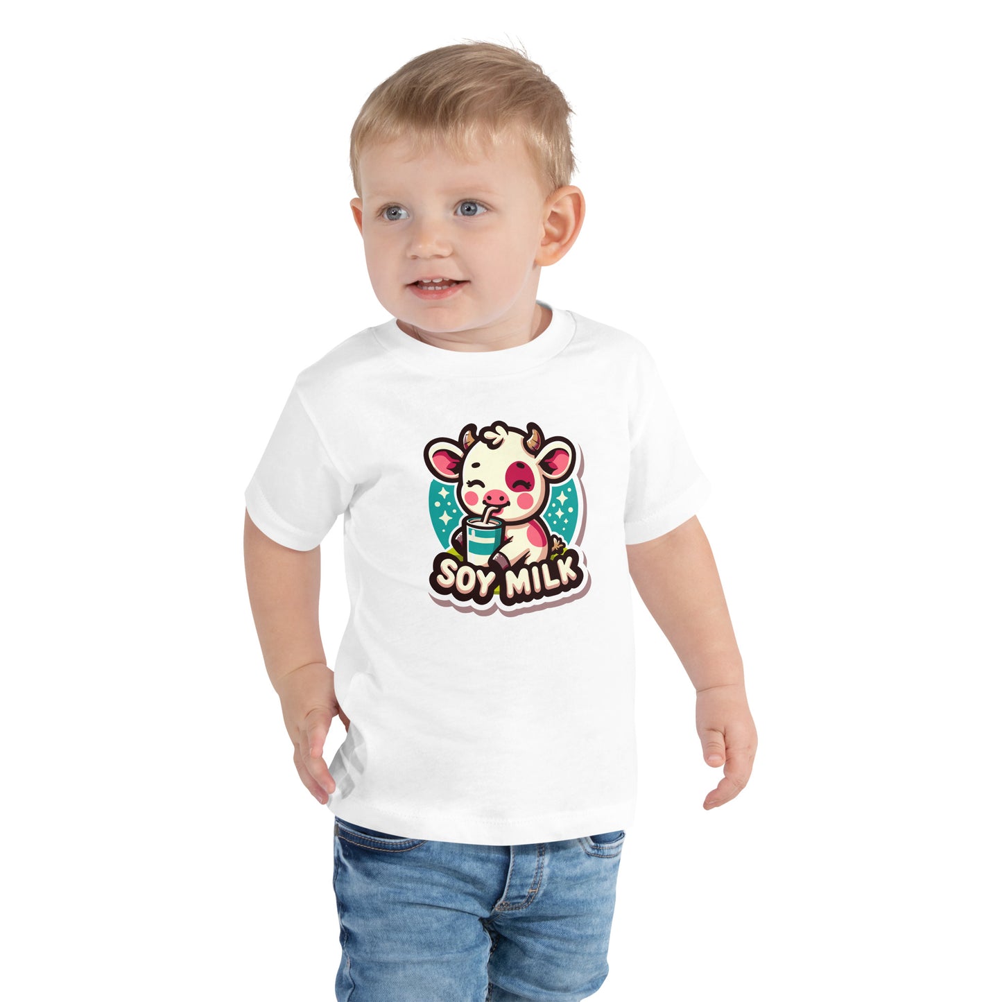 Toddler Short Sleeve Tee Cow Drinking SOY Milk - ErdeGora