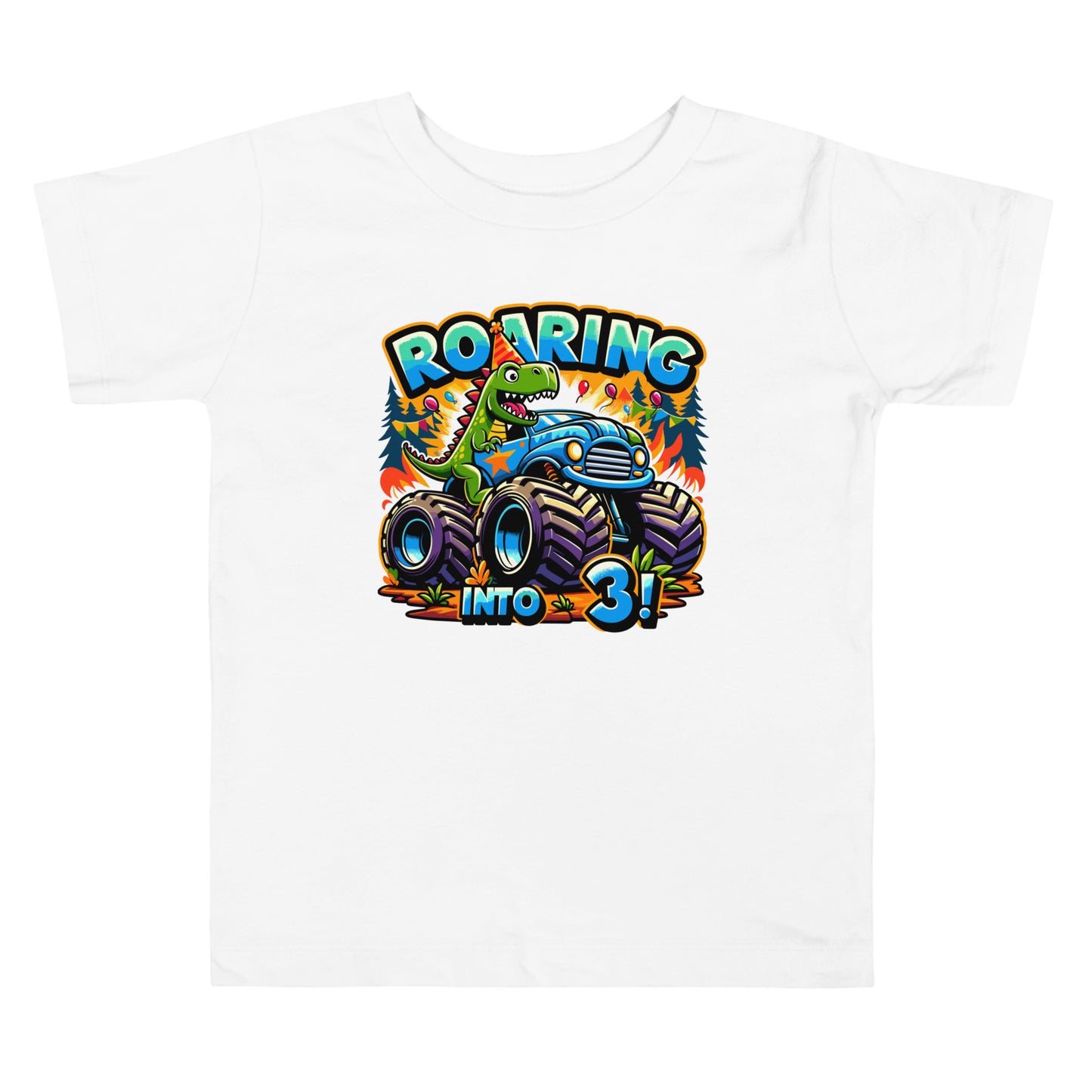 Toddler Short Sleeve Tee Roaring Into Three - ErdeGora