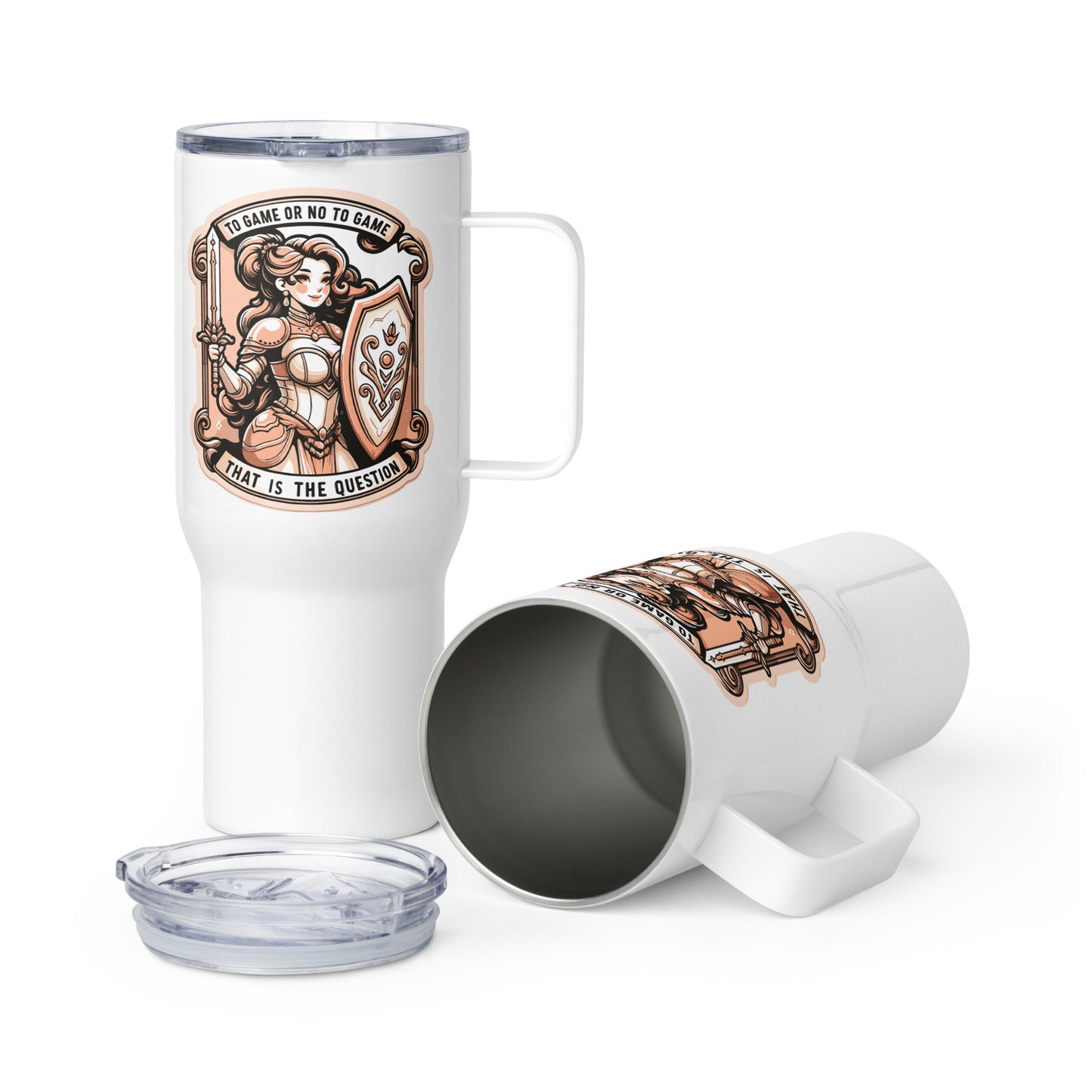 Stainless Steel Travel Mug With Handle To Game Or Not To Game - ErdeGora