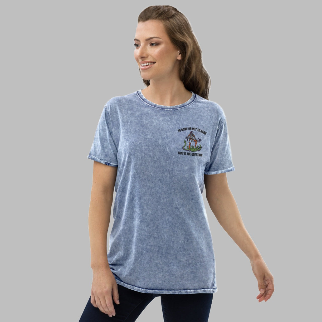 Embroidered Unisex Denim T-Shirt To Game Or Not To Game, That Is The Question - ErdeGora