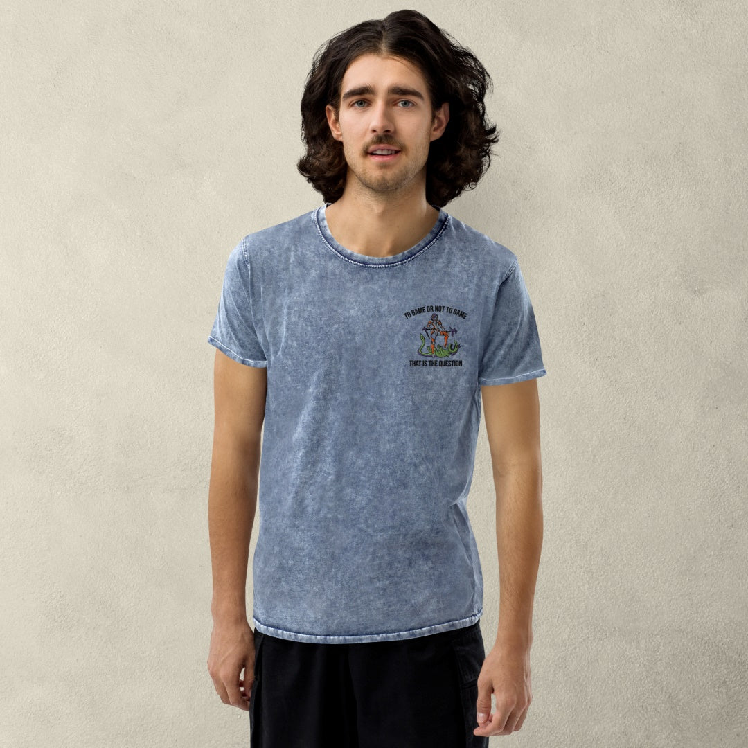 Embroidered Unisex Denim T-Shirt To Game Or Not To Game, That Is The Question - ErdeGora