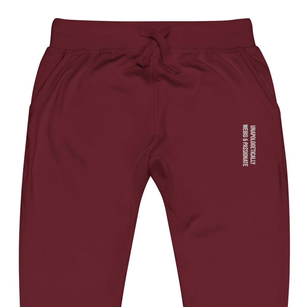 detailed embroidery for the unisex fleece sweatpants maroon color